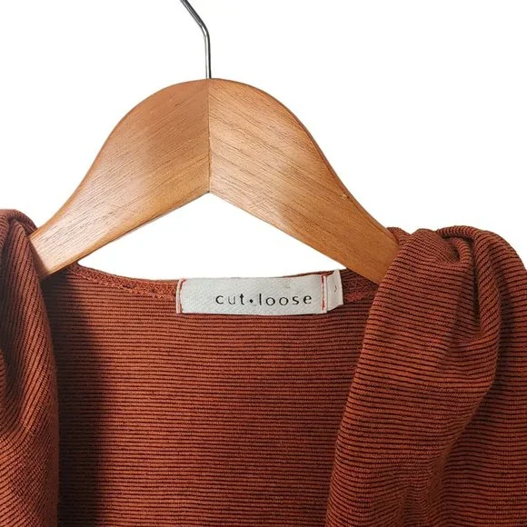 Cut Loose Hooded Cardigan Jacket Crinkle Striped Orange L Large - Picture 7 of 13